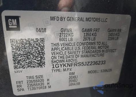 2018 Cadillac Xt5 Premium Luxury z USA, uszkodzony, nr VIN 1GYKNFRS5JZ236233